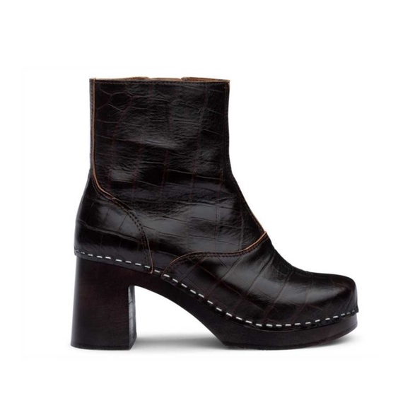 Swedish Hasbeen 60s Boot Clog Ankle Bootie 36 Dark Brown Croc Leather - Picture 1 of 12